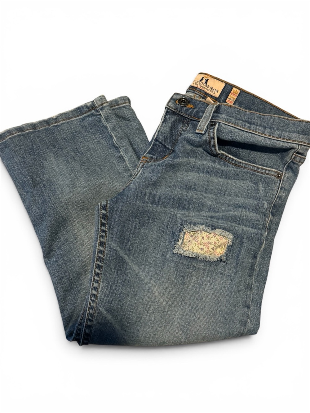 Vintage Juicy Couture Patchwork Distressed Capri Jeans | Y2K Size 28 Medium Wash